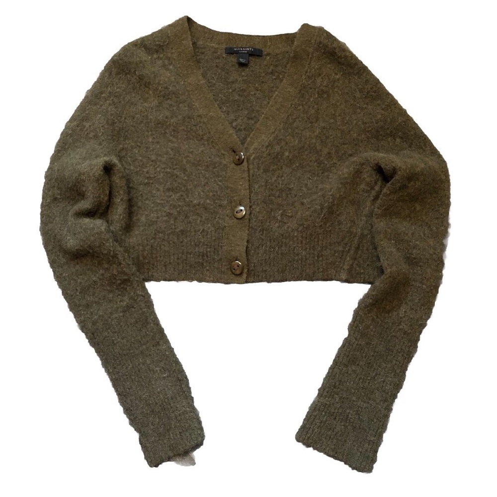 Allsaints green wool and alpaca cardigan